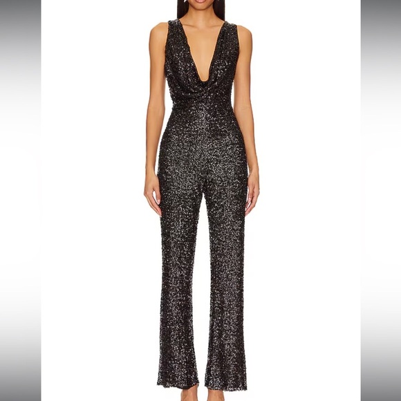 Heather Jumpsuit‎ in BlackNBD Sequin Drape Flare